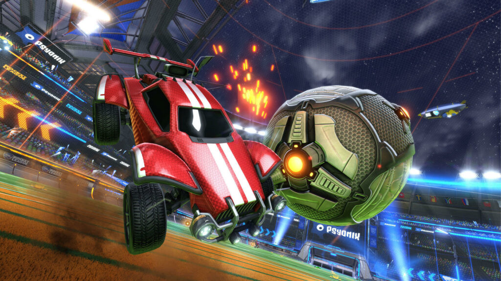 A rocket car hits a large soccer ball